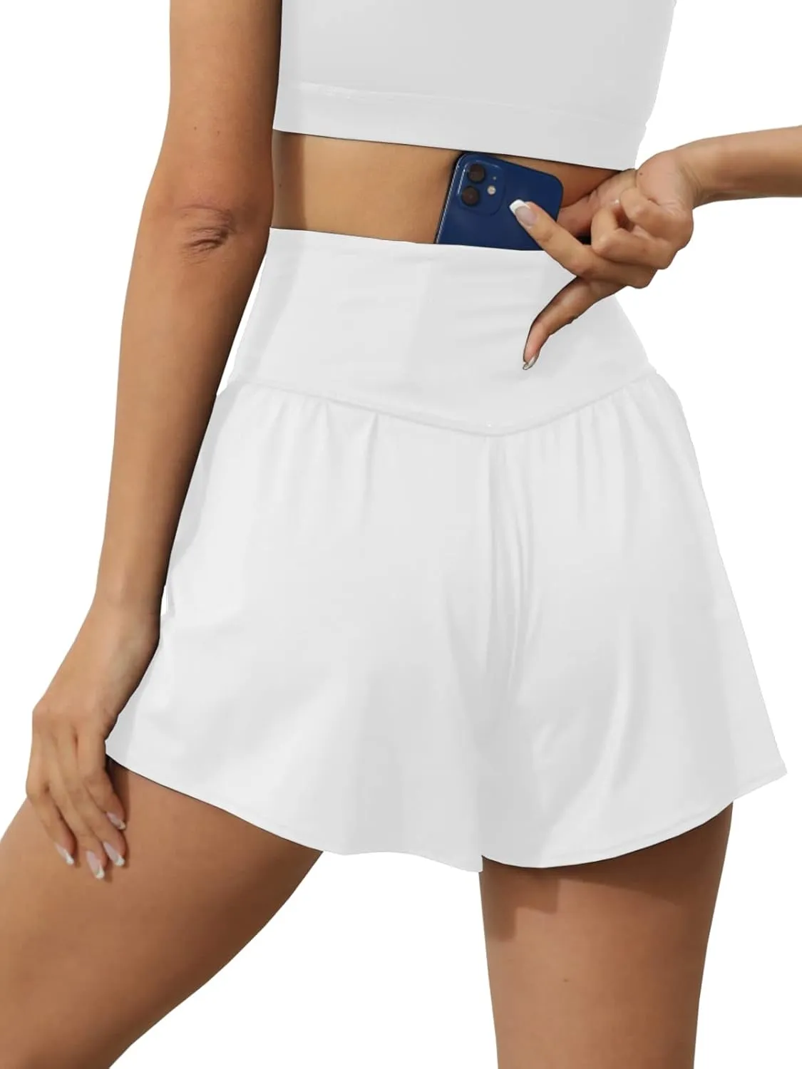 Tongmingyun Women Crossover Shorts Flowy Athletic Butterfly 2 in 1 Shorts with Pocket High Waist Running Workout Skorts