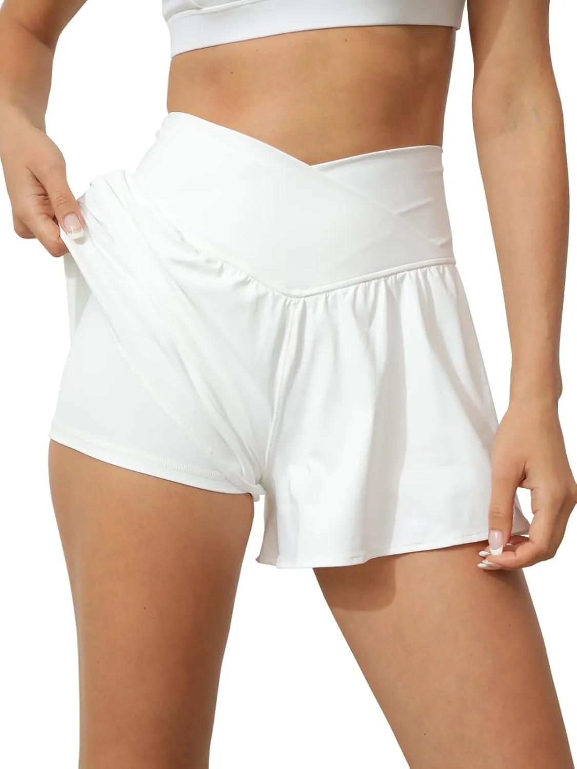 Tongmingyun Women Crossover Shorts Flowy Athletic Butterfly 2 in 1 Shorts with Pocket High Waist Running Workout Skorts