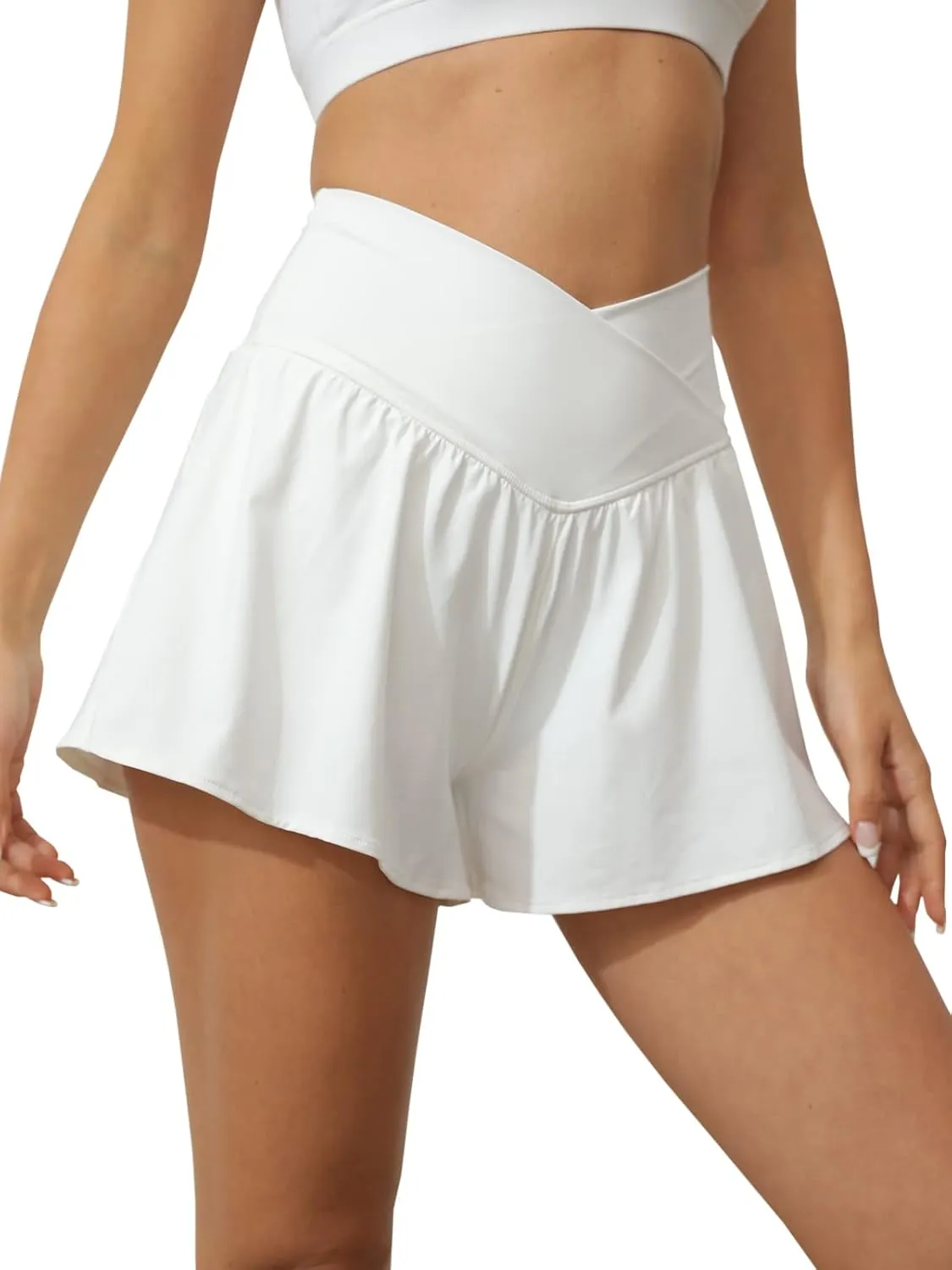 Tongmingyun Women Crossover Shorts Flowy Athletic Butterfly 2 in 1 Shorts with Pocket High Waist Running Workout Skorts