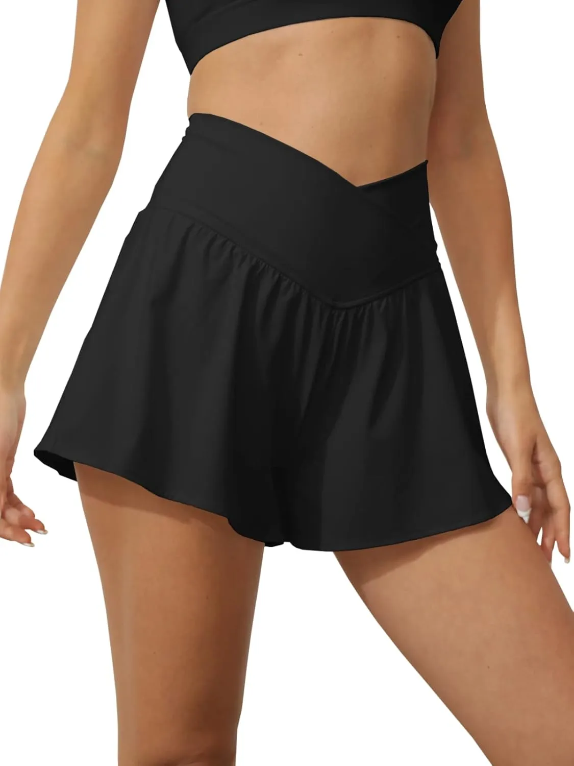 Tongmingyun Women Crossover Shorts Flowy Athletic Butterfly 2 in 1 Shorts with Pocket High Waist Running Workout Skorts