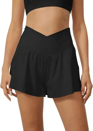 Tongmingyun Women Crossover Shorts Flowy Athletic Butterfly 2 in 1 Shorts with Pocket High Waist Running Workout Skorts