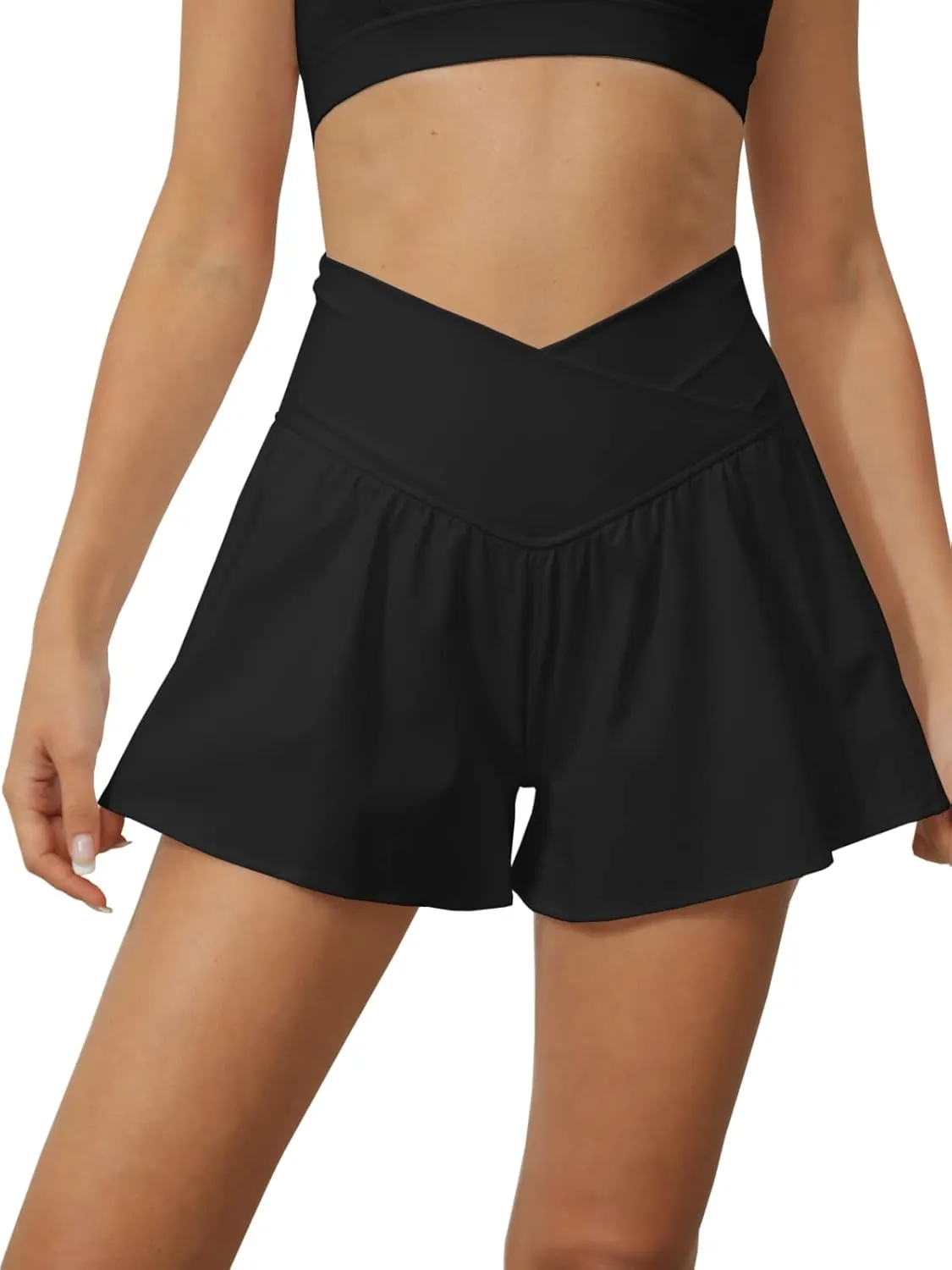 Tongmingyun Women Crossover Shorts Flowy Athletic Butterfly 2 in 1 Shorts with Pocket High Waist Running Workout Skorts