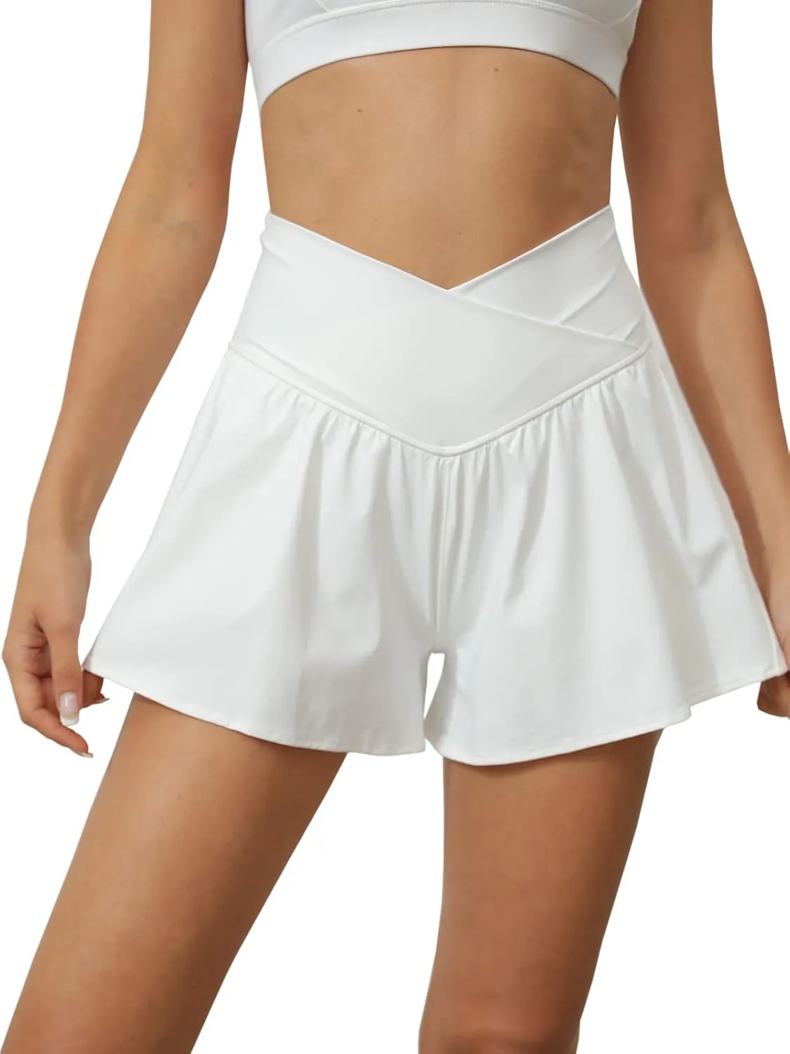Tongmingyun Women Crossover Shorts Flowy Athletic Butterfly 2 in 1 Shorts with Pocket High Waist Running Workout Skorts