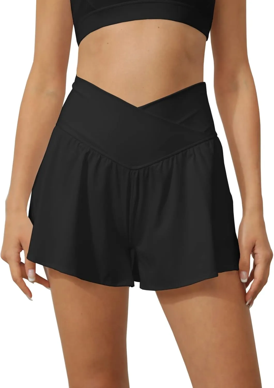 Tongmingyun Women Crossover Shorts Flowy Athletic Butterfly 2 in 1 Shorts with Pocket High Waist Running Workout Skorts