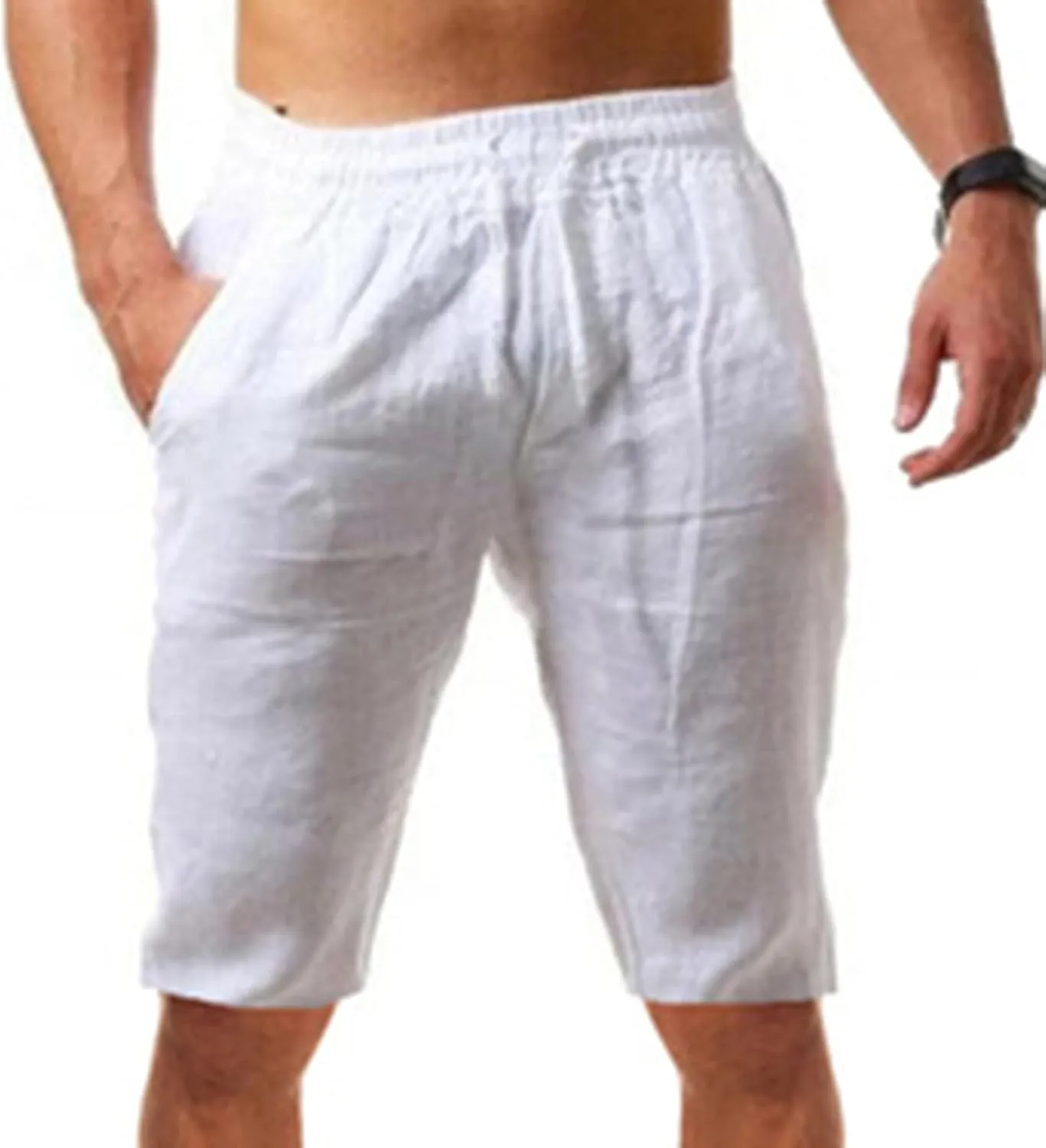 tuduoms Men's Linen Casual Workout Shorts Elastic Waist Summer Beach Pant Lightweight Board Slim Fit Shorts Big and Tall Size