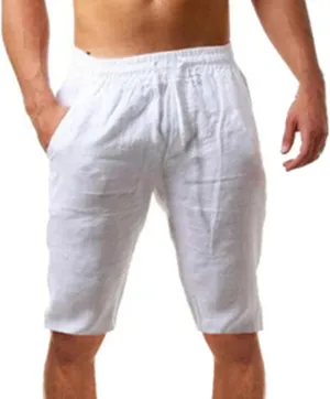 tuduoms Men's Linen Casual Workout Shorts Elastic Waist Summer Beach Pant Lightweight Board Slim Fit Shorts Big and Tall Size