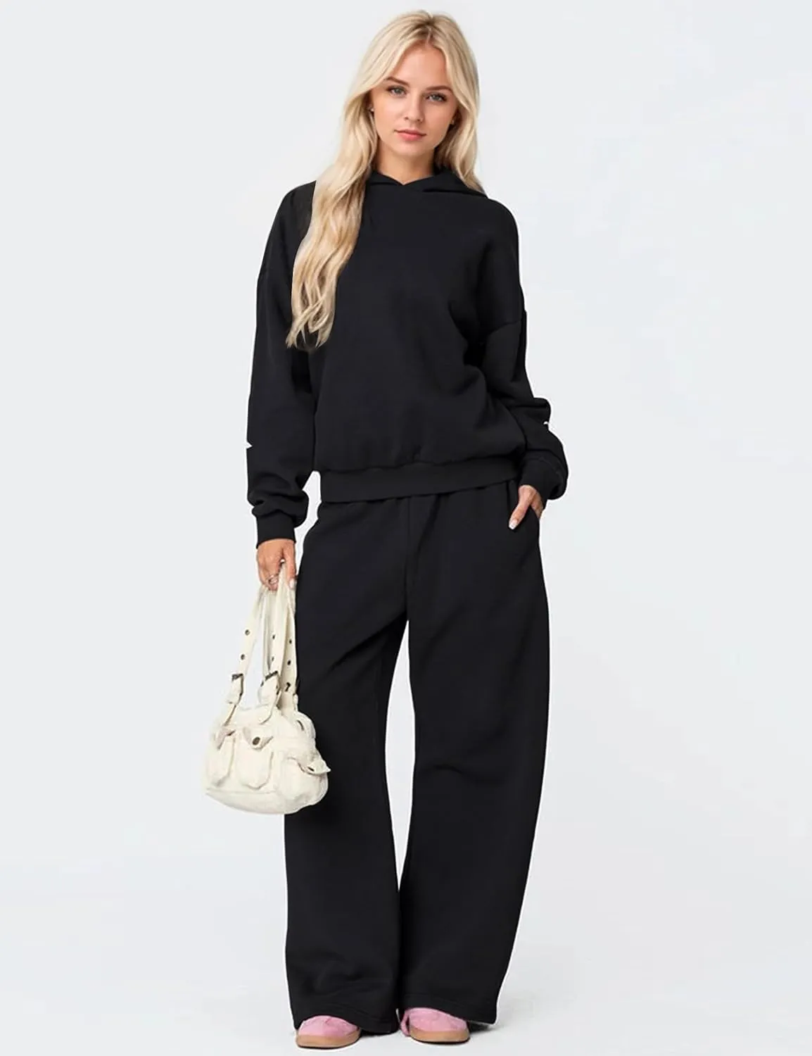 Two Piece Outfits Bow Graphic Print Hoodie Sweatpants Set Oversized Sweatshirt and High Waist Sweatpants Tracksuit