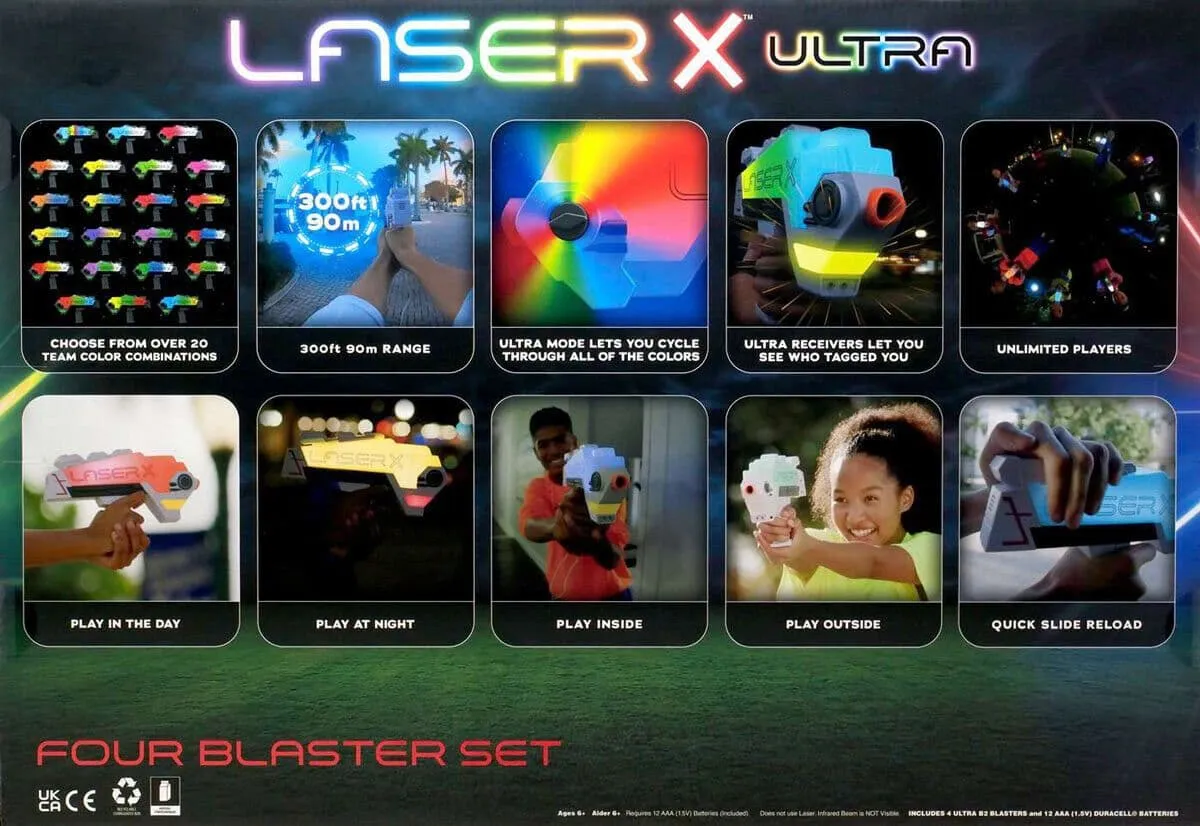 ULTRA 4 Player Blaster Laser Toy Game | range 300 ft / 90m | Batteries Included