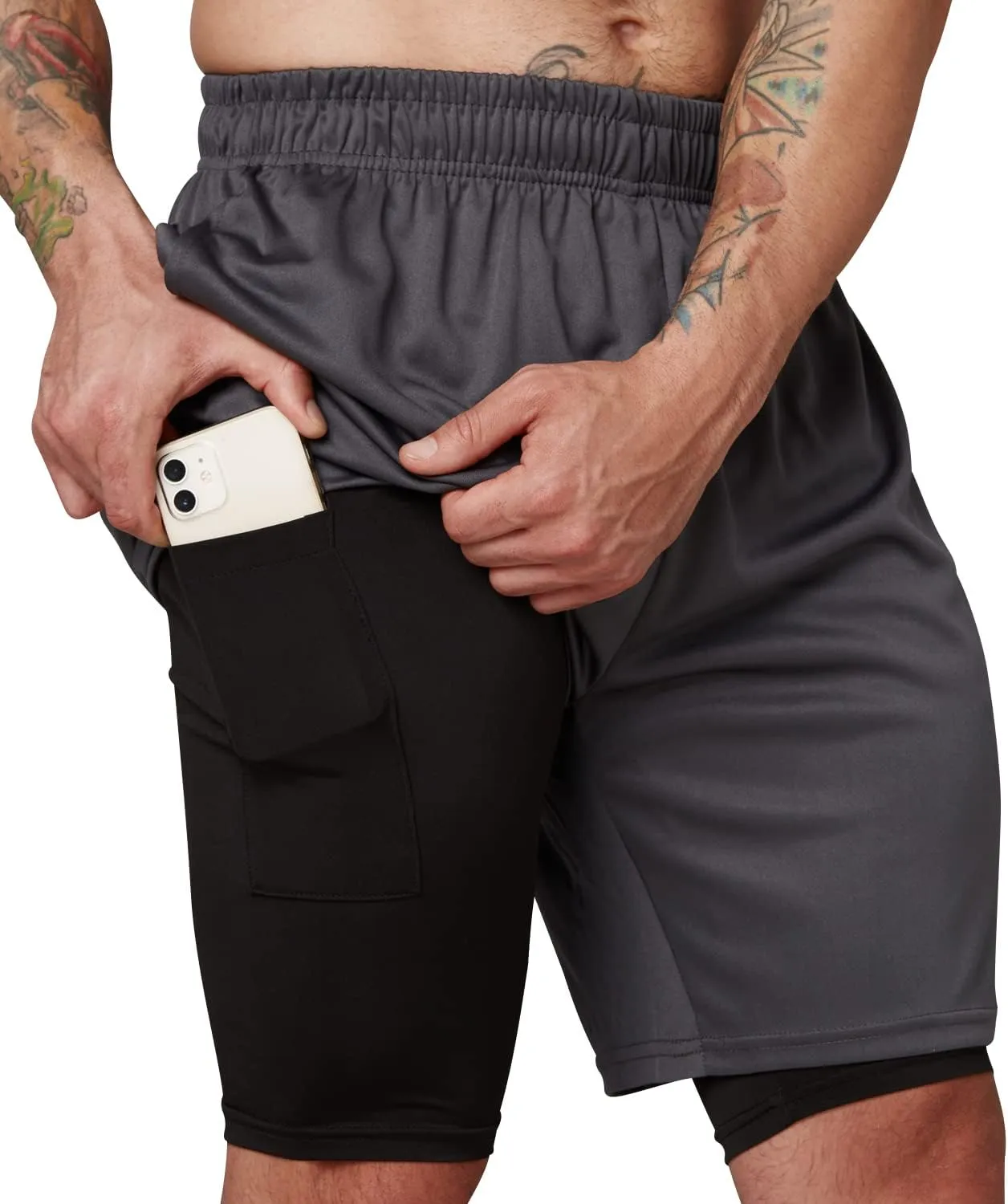 Ultra Performance 3 Pack Mens 2 in 1 Athletic Running Shorts 7 inch Inseam Workout Gym Compression Shorts for Men