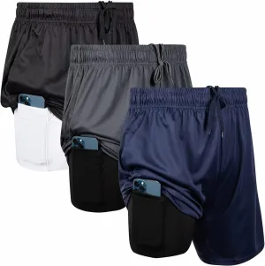 Ultra Performance 3 Pack Mens 2 in 1 Athletic Running Shorts 7 inch Inseam Workout Gym Compression Shorts for Men