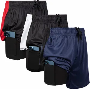 Ultra Performance 3 Pack Mens 2 in 1 Athletic Running Shorts 7 inch Inseam Workout Gym Compression Shorts for Men
