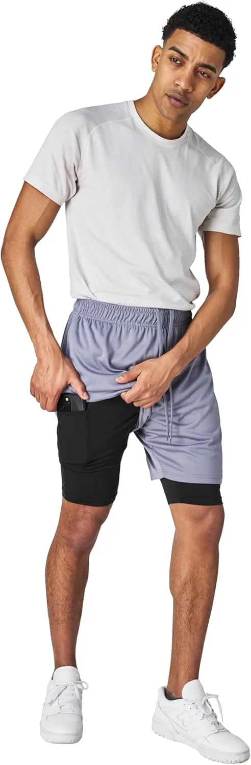 Ultra Performance 3 Pack Mens 2 in 1 Athletic Running Shorts 7 inch Inseam Workout Gym Compression Shorts for Men