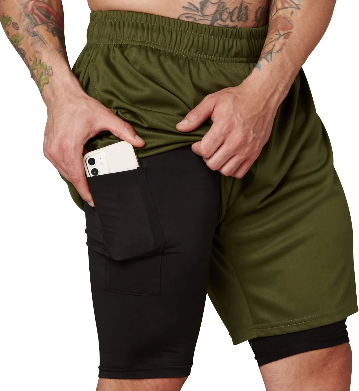 Ultra Performance 3 Pack Mens 2 in 1 Athletic Running Shorts 7 inch Inseam Workout Gym Compression Shorts for Men