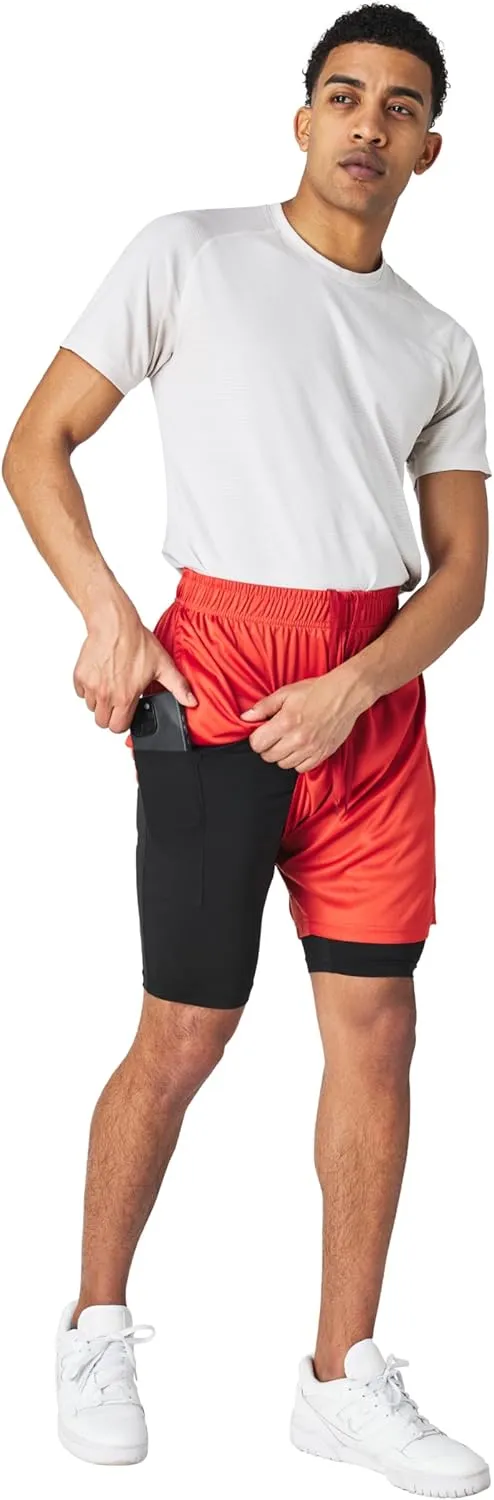 Ultra Performance 3 Pack Mens 2 in 1 Athletic Running Shorts 7 inch Inseam Workout Gym Compression Shorts for Men
