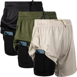 Ultra Performance 3 Pack Mens 2 in 1 Athletic Running Shorts 7 inch Inseam Workout Gym Compression Shorts for Men