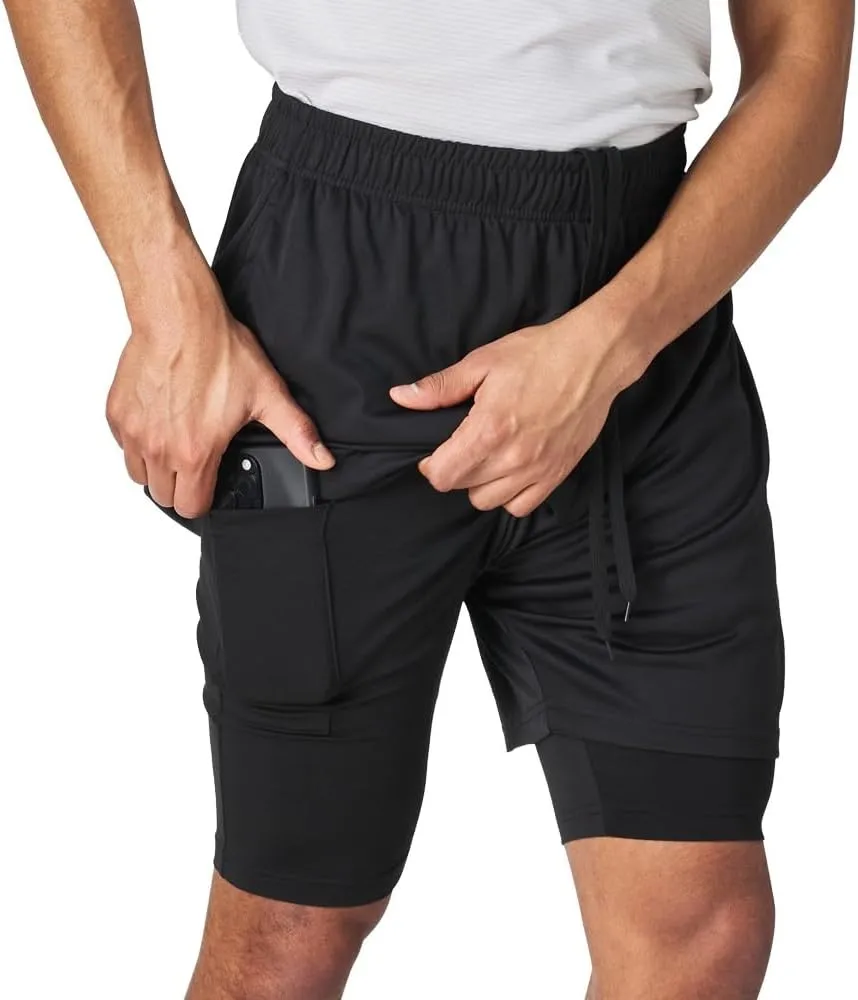 Ultra Performance 3 Pack Mens 2 in 1 Athletic Running Shorts 7 inch Inseam Workout Gym Compression Shorts for Men