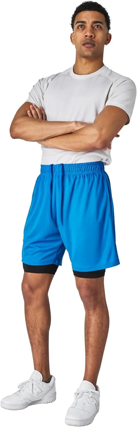 Ultra Performance 3 Pack Mens 2 in 1 Athletic Running Shorts 7 inch Inseam Workout Gym Compression Shorts for Men