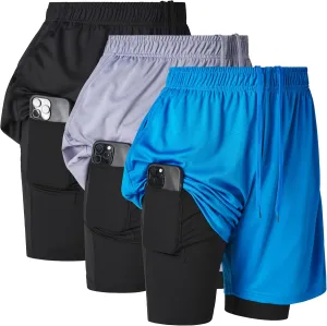 Ultra Performance 3 Pack Mens 2 in 1 Athletic Running Shorts 7 inch Inseam Workout Gym Compression Shorts for Men