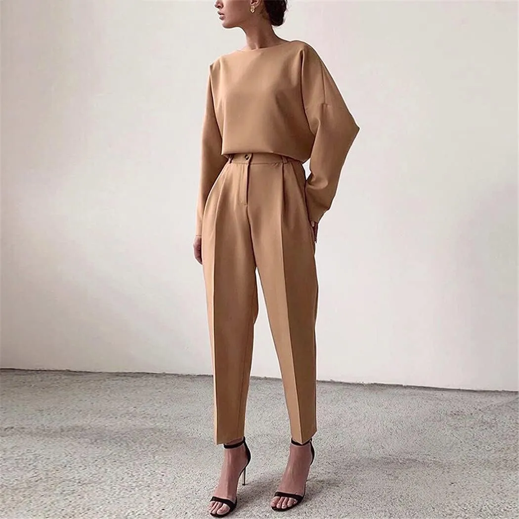 Vintage Zipper Khaki Trousers Women High Waist Office Pants Ladies Brown Trousers Work Wear Autumn Long Pants