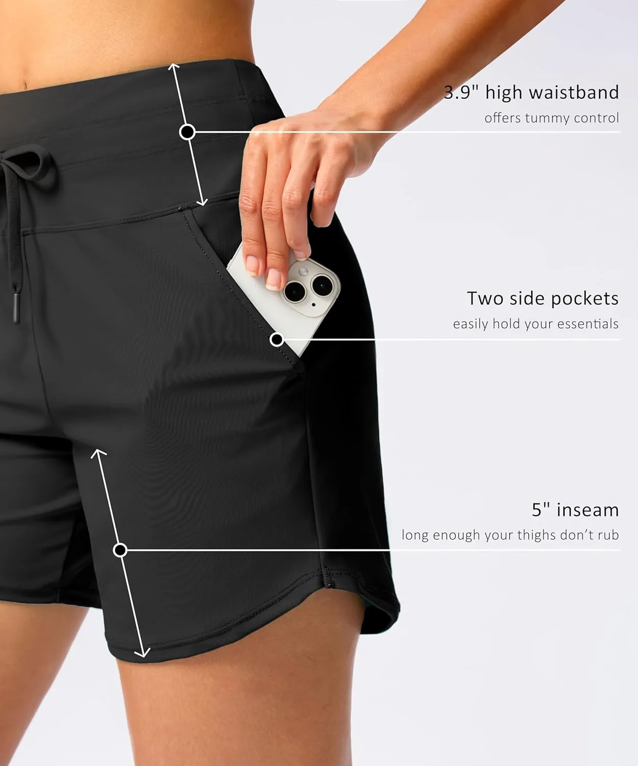 Viodia Women's 5" High Waisted Swim Board Shorts Quick Dry Beach Shorts with Pockets UPF 50  Swimsuit Bottoms with Liner