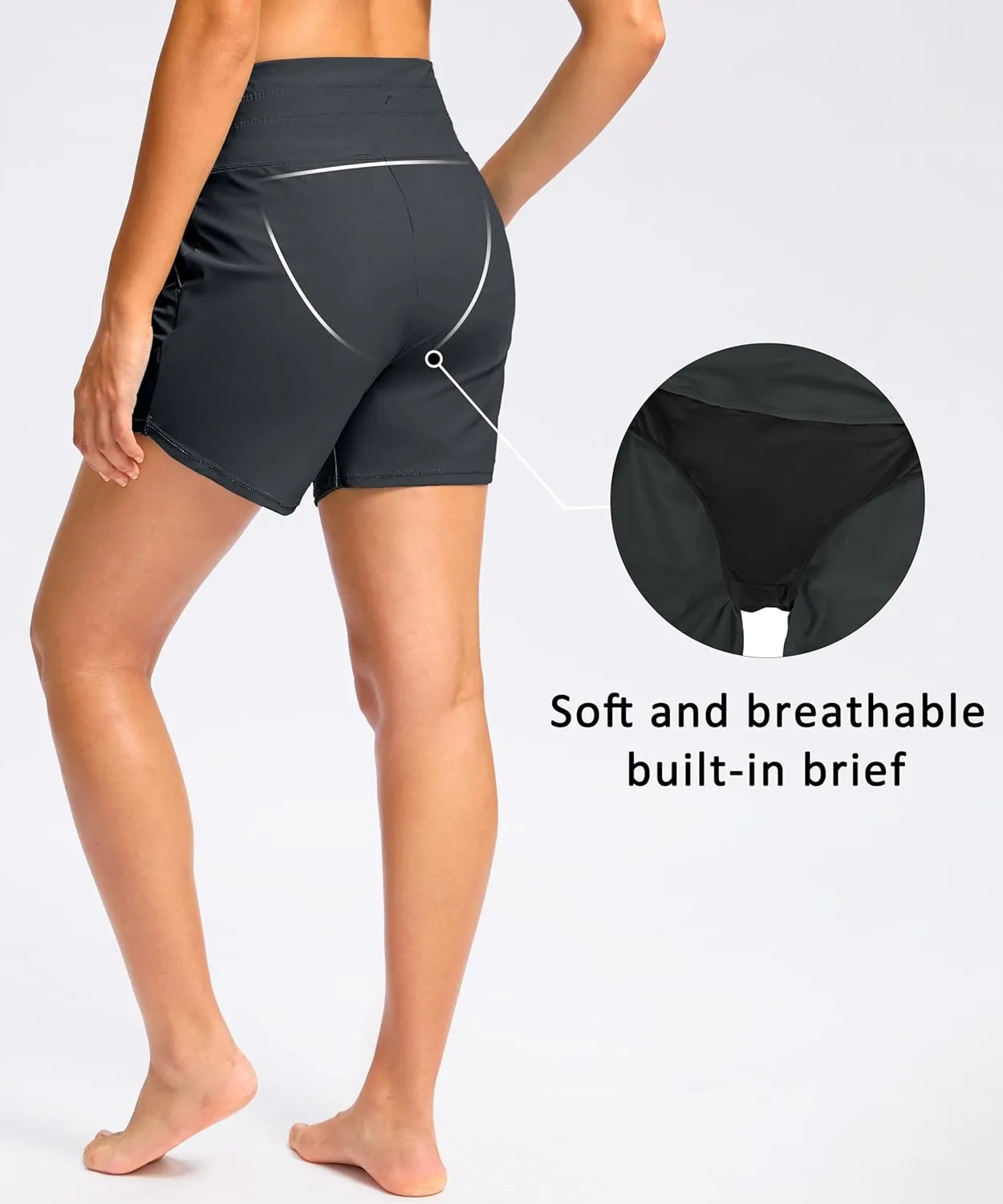 Viodia Women's 5" High Waisted Swim Board Shorts Quick Dry Beach Shorts with Pockets UPF 50  Swimsuit Bottoms with Liner