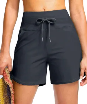 Viodia Women's 5" High Waisted Swim Board Shorts Quick Dry Beach Shorts with Pockets UPF 50  Swimsuit Bottoms with Liner