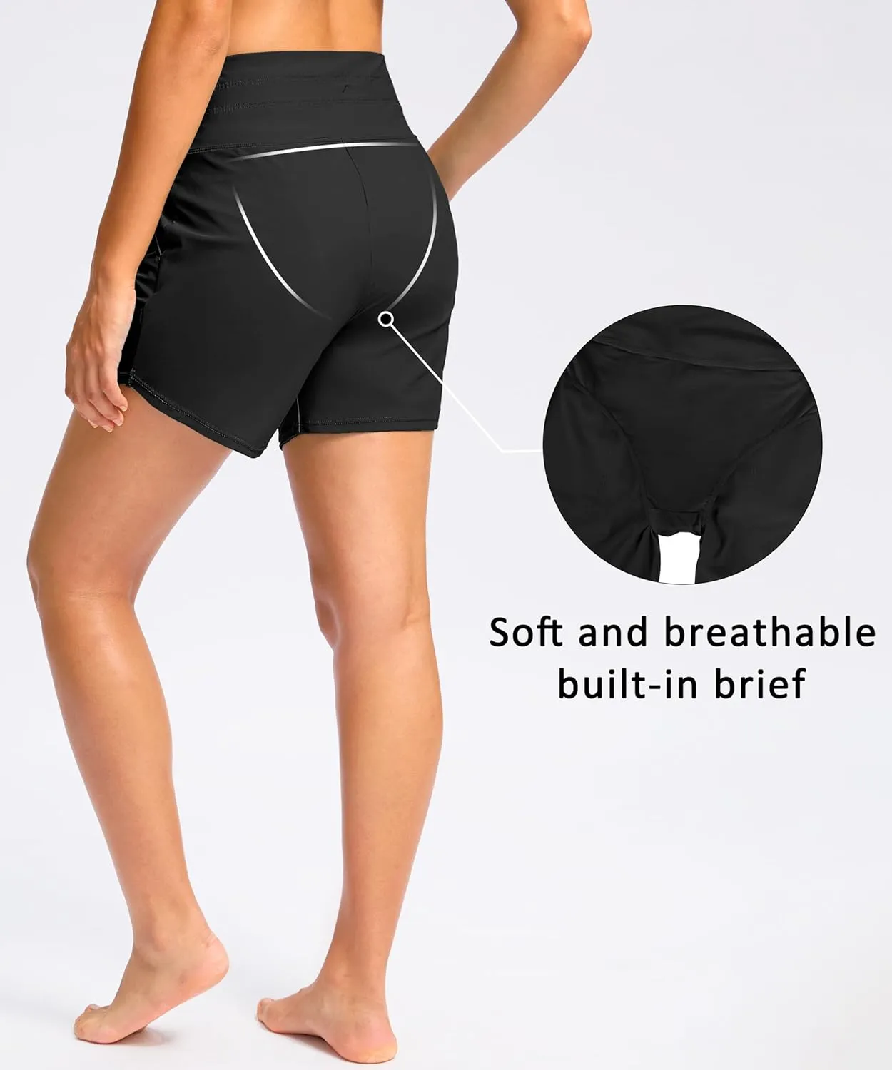 Viodia Women's 5" High Waisted Swim Board Shorts Quick Dry Beach Shorts with Pockets UPF 50  Swimsuit Bottoms with Liner