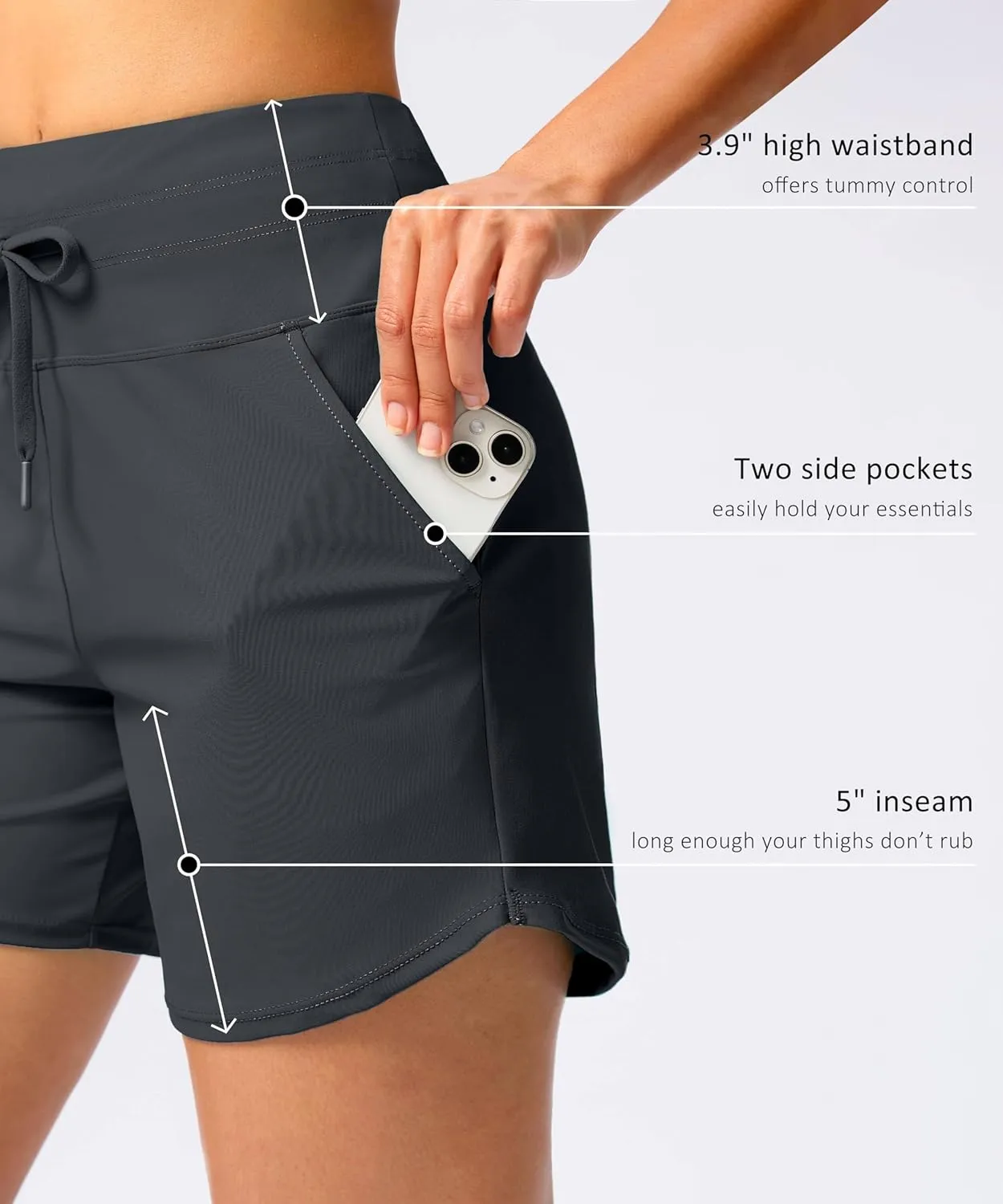 Viodia Women's 5" High Waisted Swim Board Shorts Quick Dry Beach Shorts with Pockets UPF 50  Swimsuit Bottoms with Liner