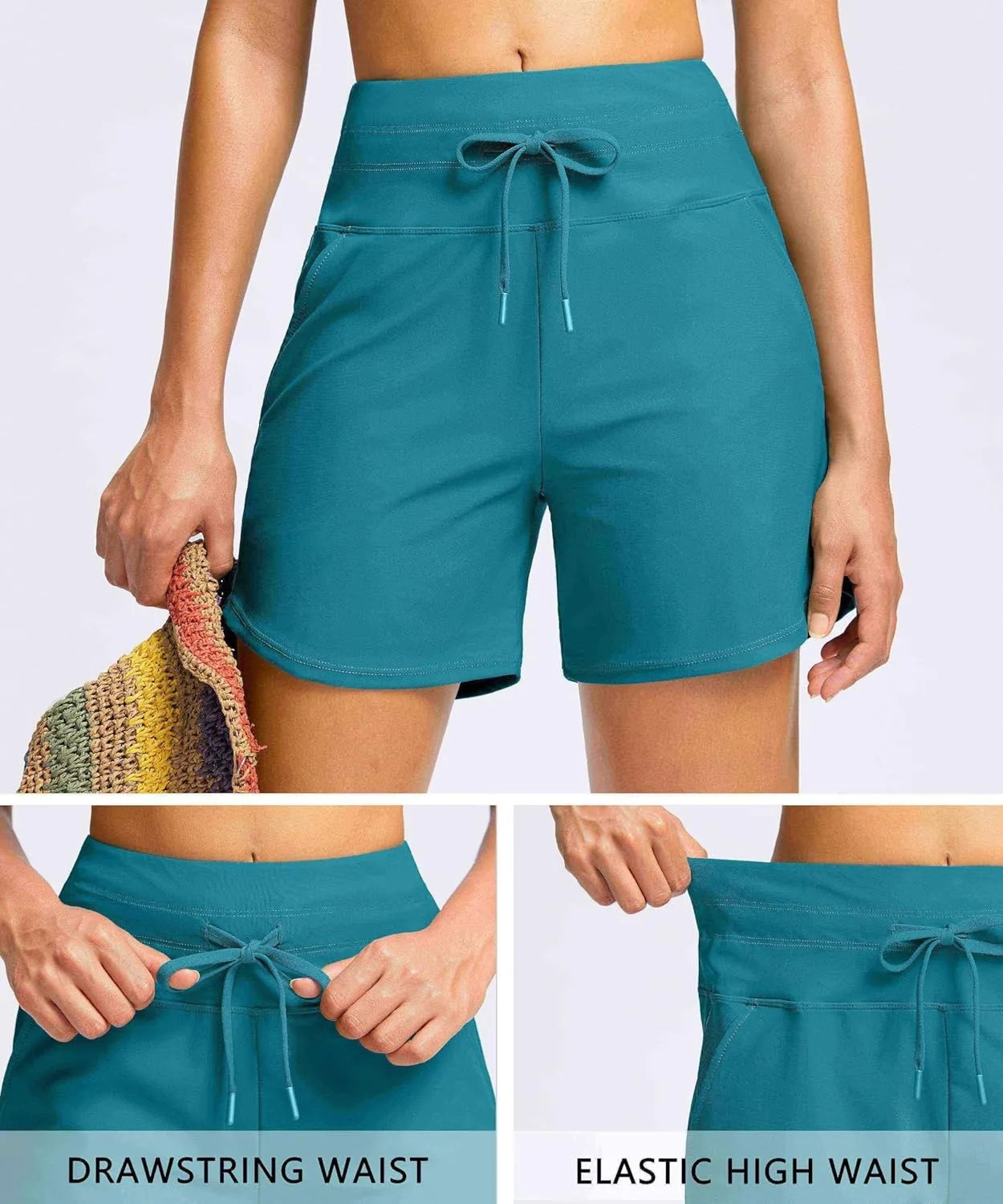 Viodia Women's 5" High Waisted Swim Board Shorts Quick Dry Beach Shorts with Pockets UPF 50  Swimsuit Bottoms with Liner