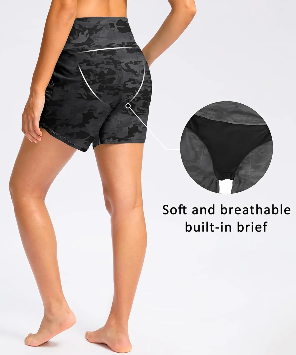 Viodia Women's 5" High Waisted Swim Board Shorts Quick Dry Beach Shorts with Pockets UPF 50  Swimsuit Bottoms with Liner