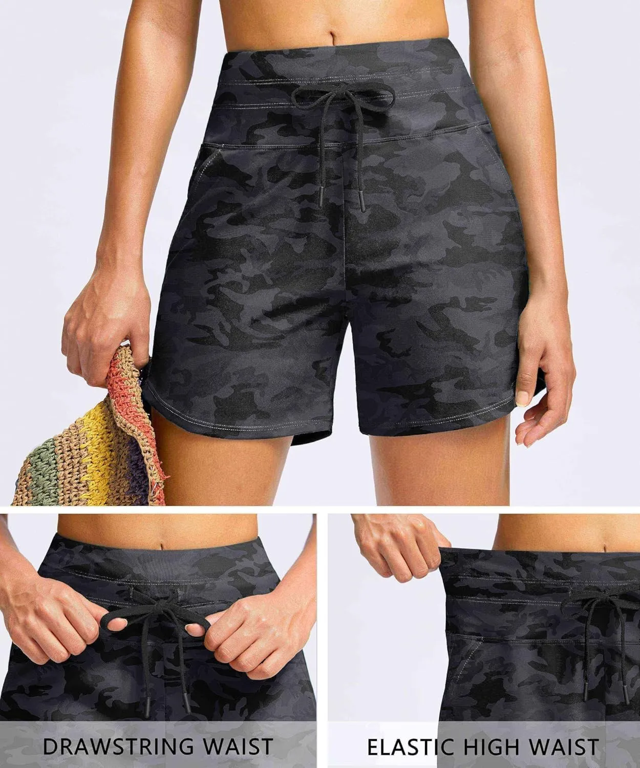 Viodia Women's 5" High Waisted Swim Board Shorts Quick Dry Beach Shorts with Pockets UPF 50  Swimsuit Bottoms with Liner