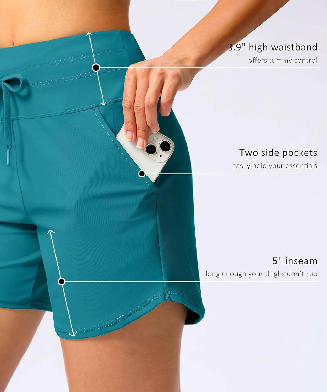 Viodia Women's 5" High Waisted Swim Board Shorts Quick Dry Beach Shorts with Pockets UPF 50  Swimsuit Bottoms with Liner