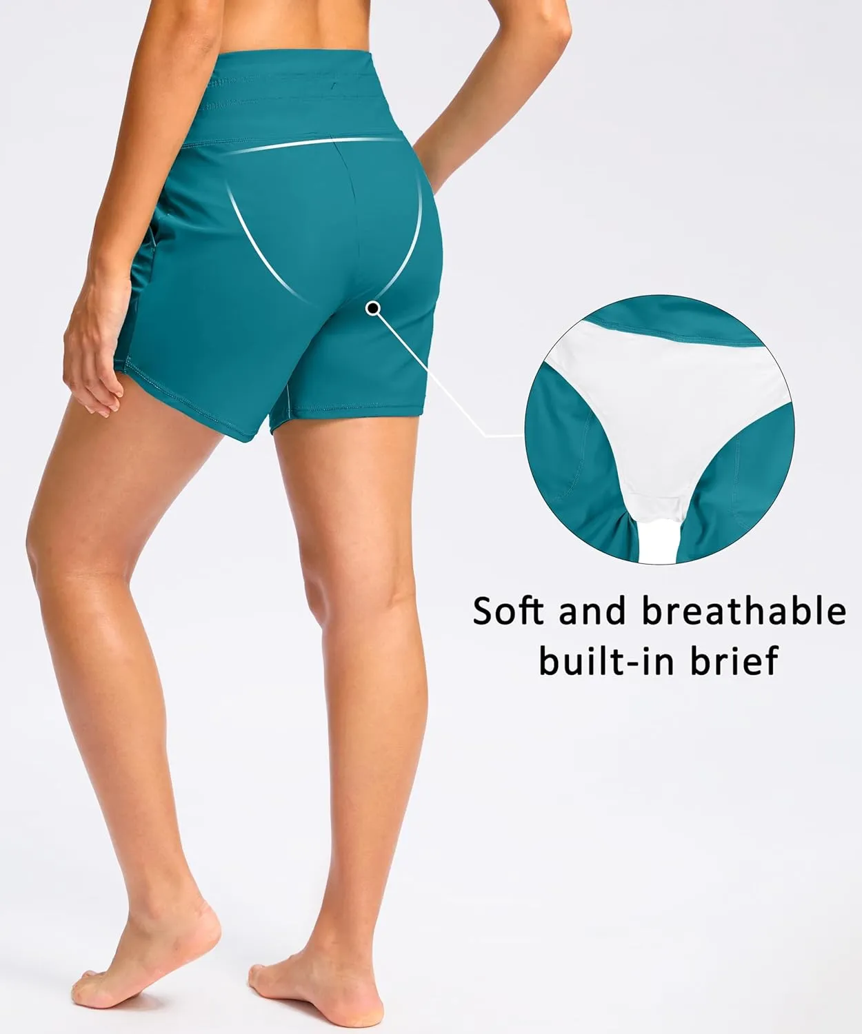Viodia Women's 5" High Waisted Swim Board Shorts Quick Dry Beach Shorts with Pockets UPF 50  Swimsuit Bottoms with Liner