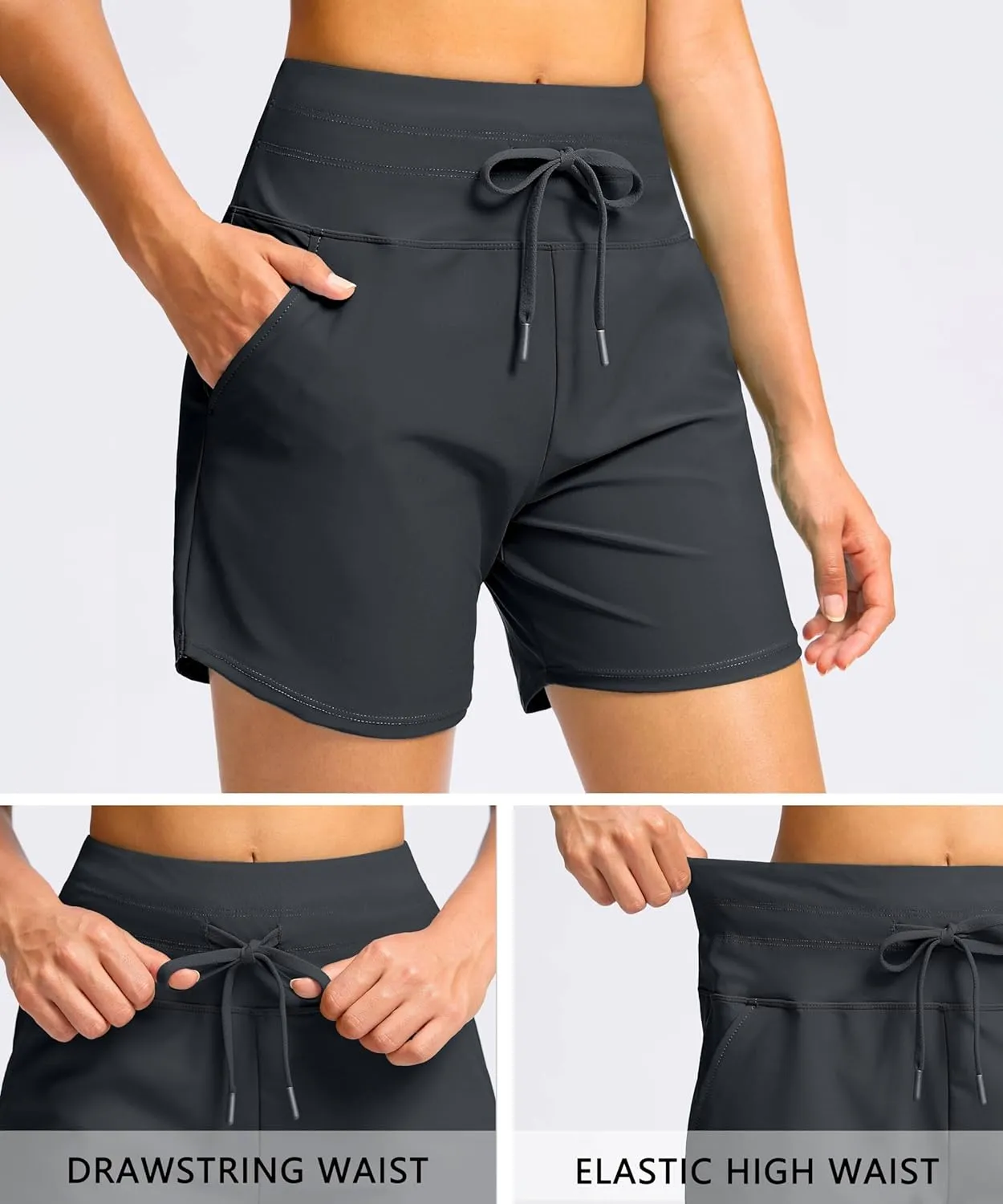 Viodia Women's 5" High Waisted Swim Board Shorts Quick Dry Beach Shorts with Pockets UPF 50  Swimsuit Bottoms with Liner