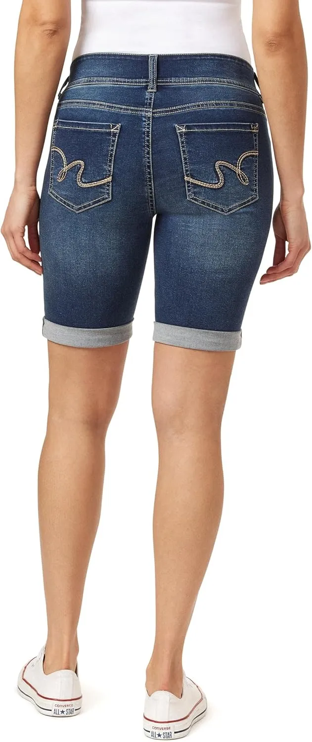WallFlower Women's Ultra Denim Bermuda Shorts 9" Mid-Rise Insta Soft Juniors (Available in Plus Sizes)