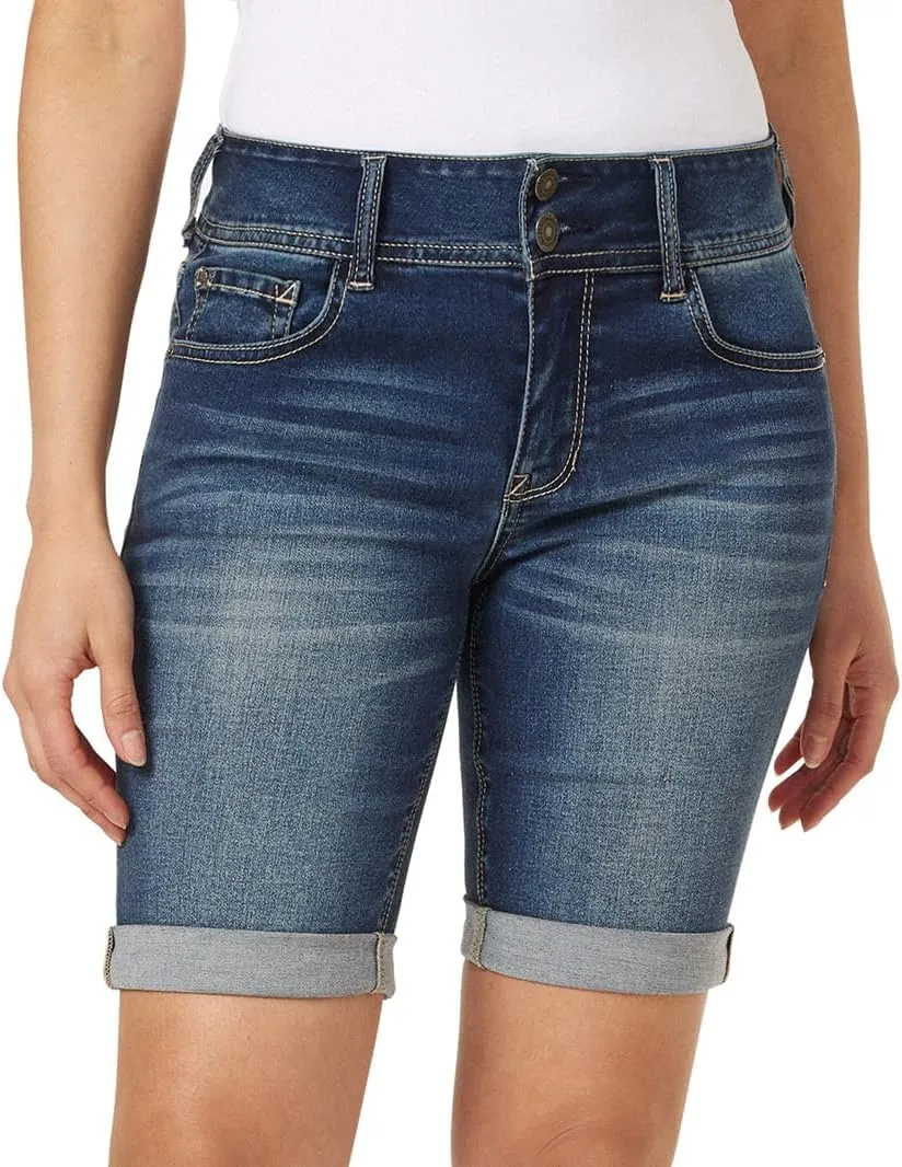 WallFlower Women's Ultra Denim Bermuda Shorts 9" Mid-Rise Insta Soft Juniors (Available in Plus Sizes)