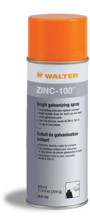 Walter 53H102 ZINC-100 Bright Galvanizing Spray: 11.5 oz Aerosol Can
