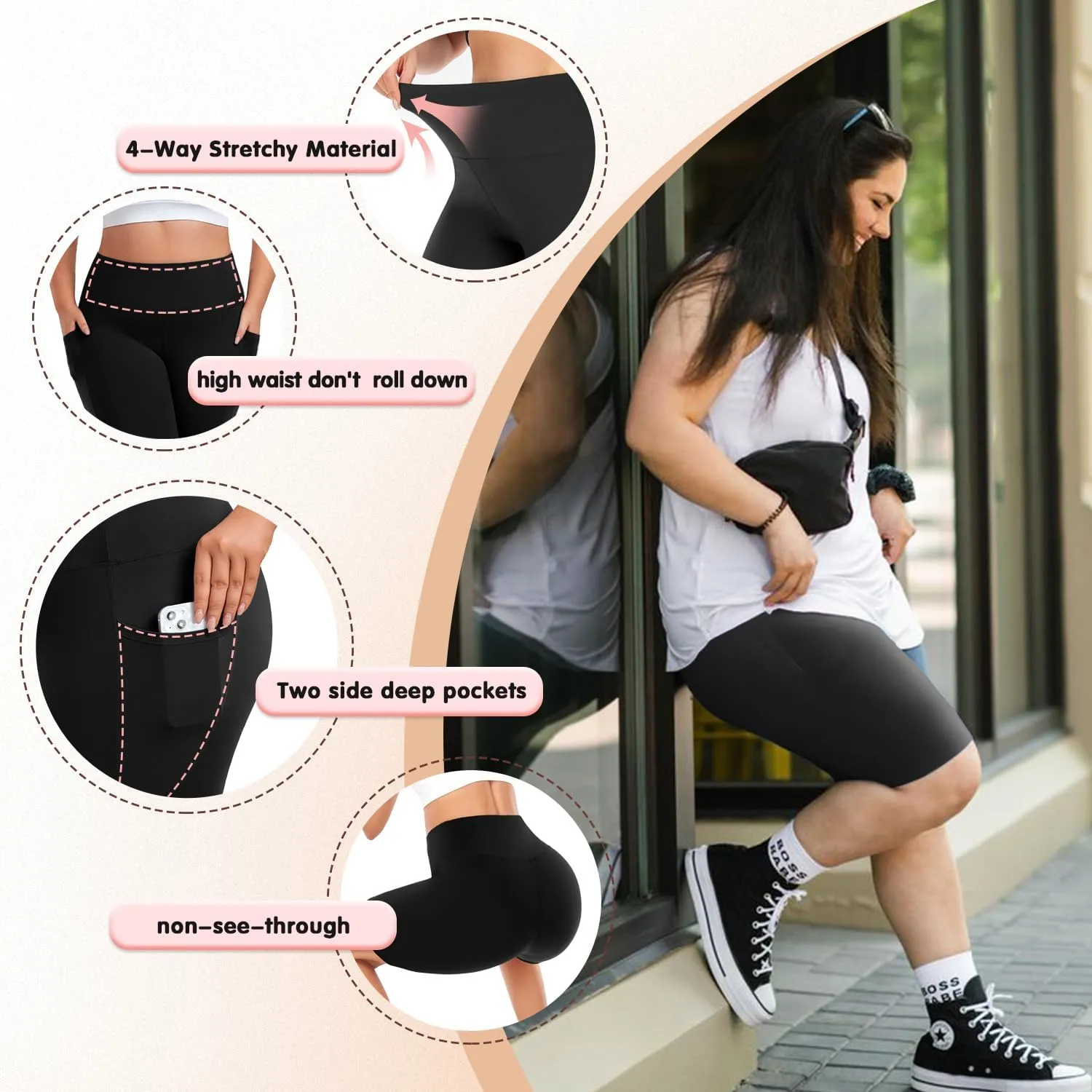 we fleece Plus Size 8" Biker Shorts with Pockets - High Waisted Spandex Yoga Shorts for Women, Workout Gym Cycling Athletic