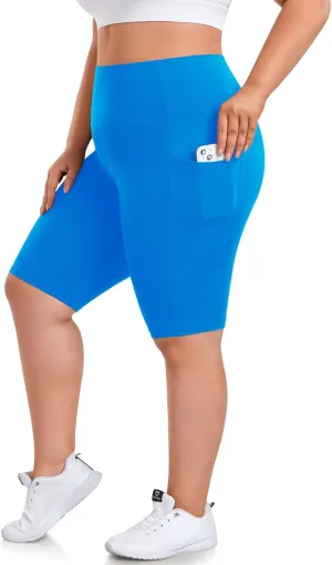 we fleece Plus Size 8" Biker Shorts with Pockets - High Waisted Spandex Yoga Shorts for Women, Workout Gym Cycling Athletic