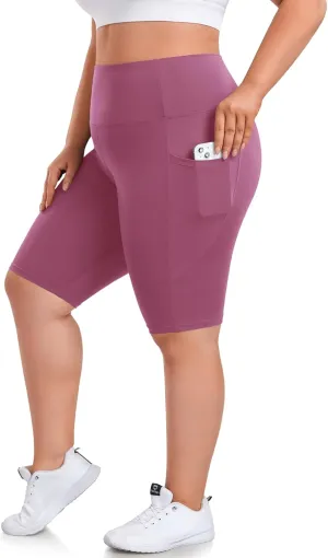 we fleece Plus Size 8" Biker Shorts with Pockets - High Waisted Spandex Yoga Shorts for Women, Workout Gym Cycling Athletic