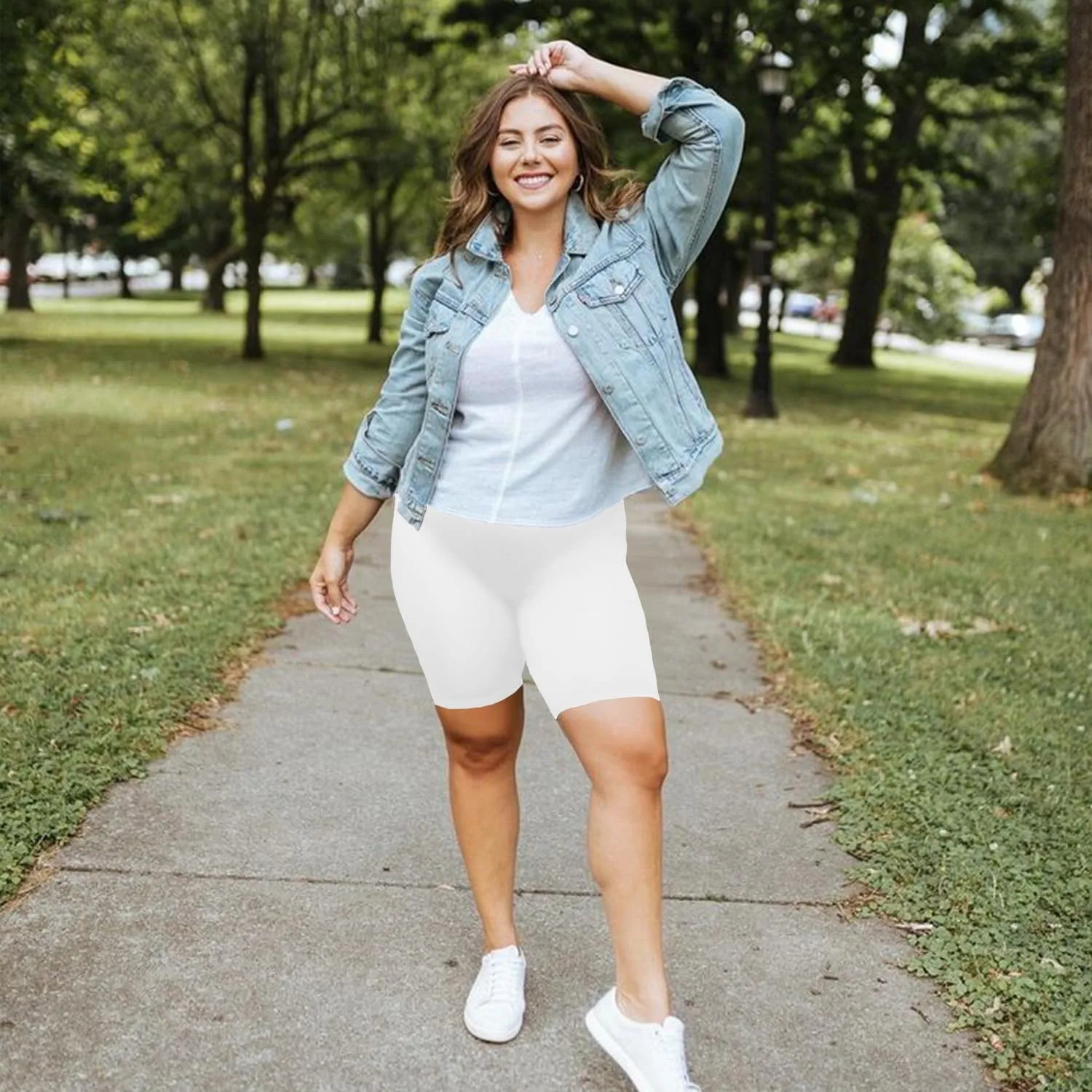 we fleece Plus Size 8" Biker Shorts with Pockets - High Waisted Spandex Yoga Shorts for Women, Workout Gym Cycling Athletic