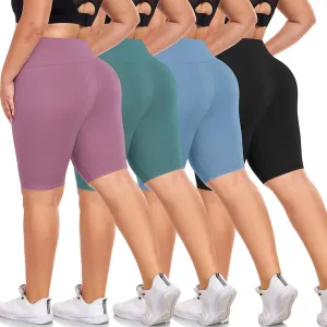 we fleece Women's Plus Size Biker Shorts 8" High Waist Tummy Control 4-Pack, Workout Running Yoga Athletic Shorts