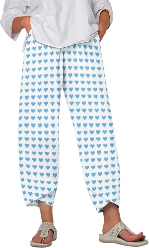 Wide Leg Linen Pants for Women Summer Casual Capri Pants Baggy Petite Palazzo Pants Lightweight Beach Trousers