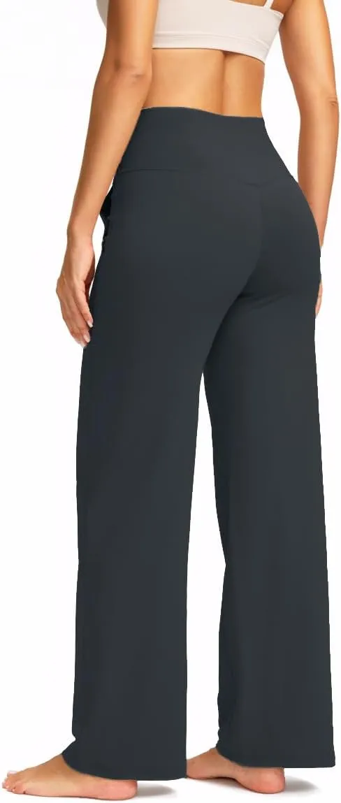 Wide Leg Pants for Women Crossover Waist Loose Yoga Athletic Joggers Pants with Pockets