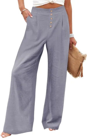 Wide Leg Pants for Women Summer Fashion Button High Waist Pant Solid Color Casual Loose Business Pants with Pocket