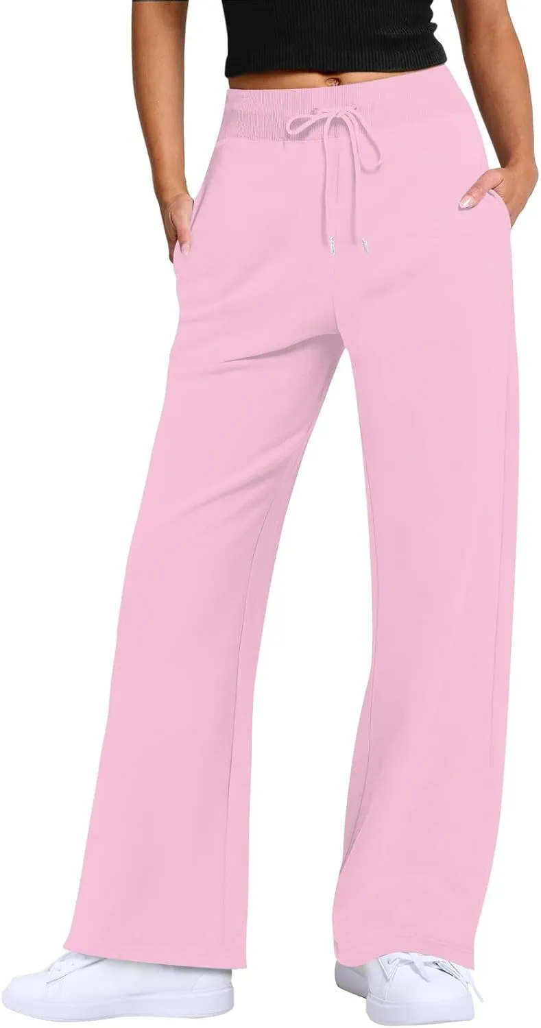 Wide Leg Pants Woman Drawstring High Waist Yoga Pants with Pocket Lightweight Casual Flare Sweatpants Baggy Lounge Pants