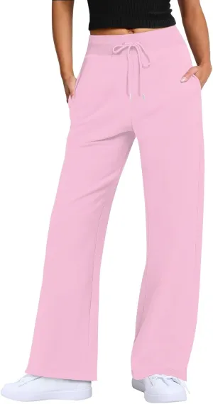Wide Leg Pants Woman Drawstring High Waist Yoga Pants with Pocket Lightweight Casual Flare Sweatpants Baggy Lounge Pants