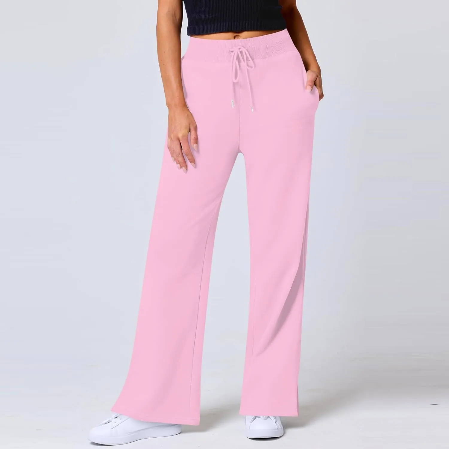 Wide Leg Pants Woman Drawstring High Waist Yoga Pants with Pocket Lightweight Casual Flare Sweatpants Baggy Lounge Pants