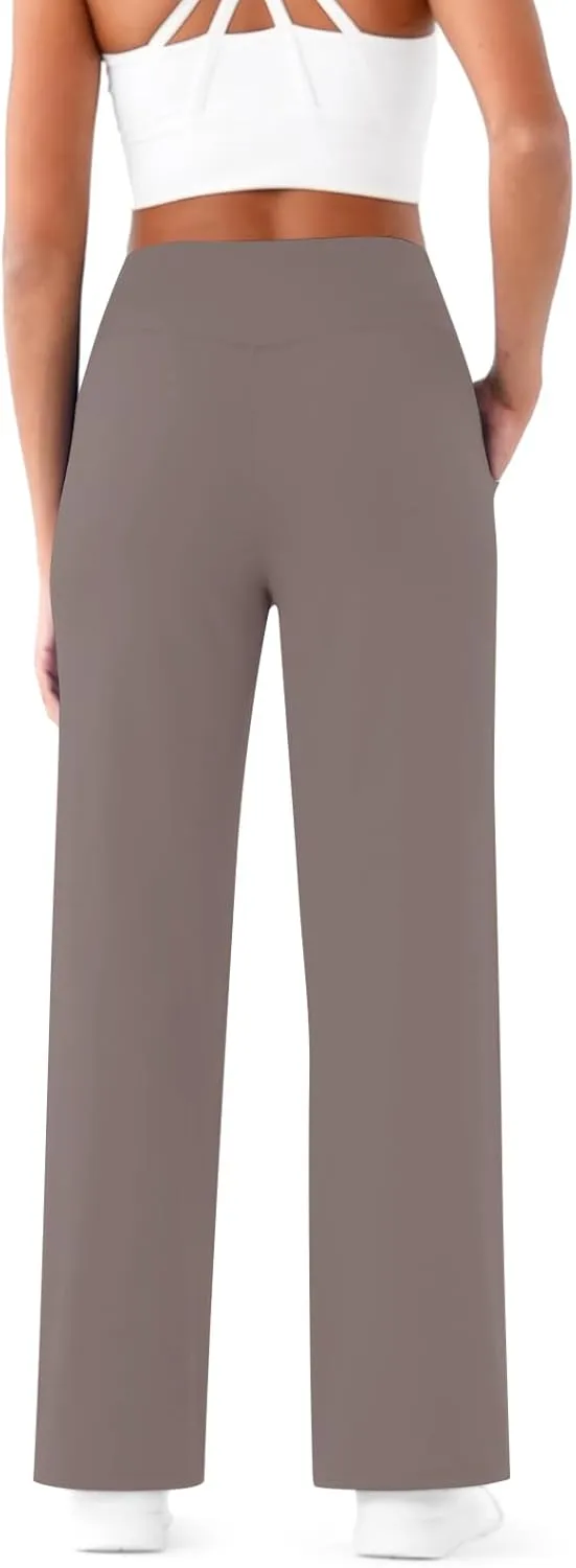 Wide Leg Yoga Pants for Women with Pockets Casual Crossover High Waisted Stretch Work Pants Comfy Loose Lounge Pants
