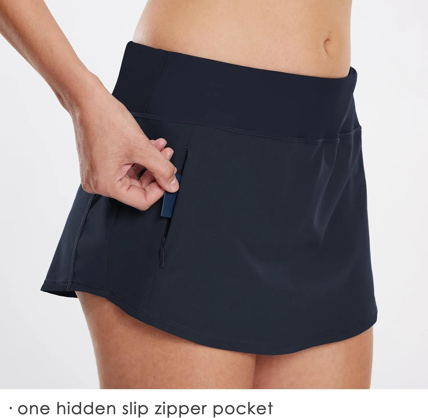Willit Womens Swim Skirt Athletic Bathing Suit Skorts Skirts Swimsuit Bottoms with Zipper Pocket